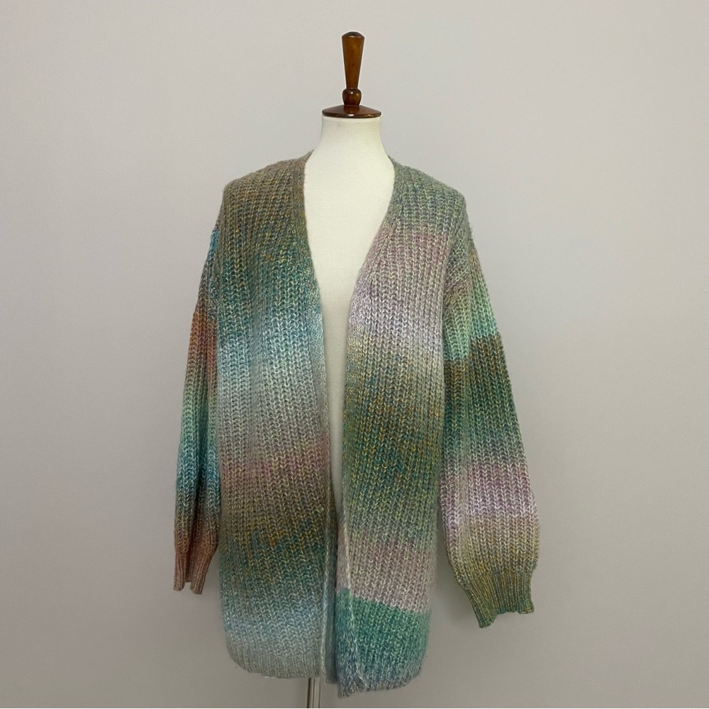 Lane Bryant Cardigan Sweater Chunky Knit Oversized Striped Rainbow Ombré